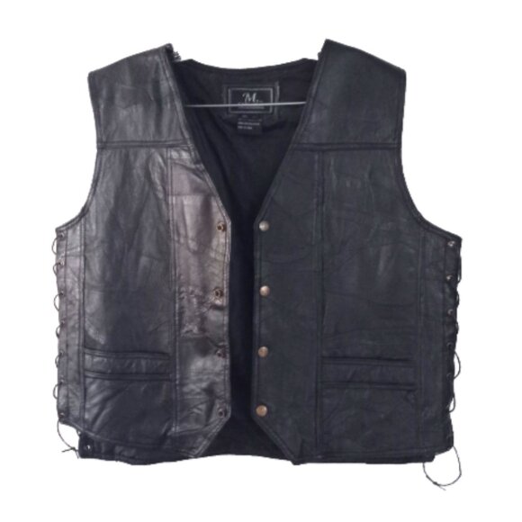 M Collection Leather Biker Vest Large Live to Ride Eagle Embroidered Black - Picture 3 of 10